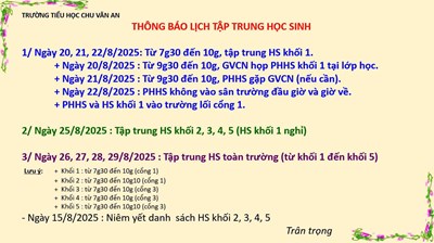 Lịch tập trung học sinh năm học 2024-2025