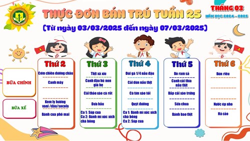 Thực đơn Tuần 25 (Từ ngày 03/03/2025 đến ngày 07/03/2025)
