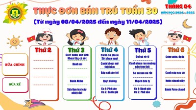 Thực đơn Tuần 30 ( 08/04/2025 đến ngày 11/04/2025)