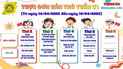 Thực đơn Tuần 31 ( Từ ngày 14/04/2025 đến ngày 18/04/2025)
