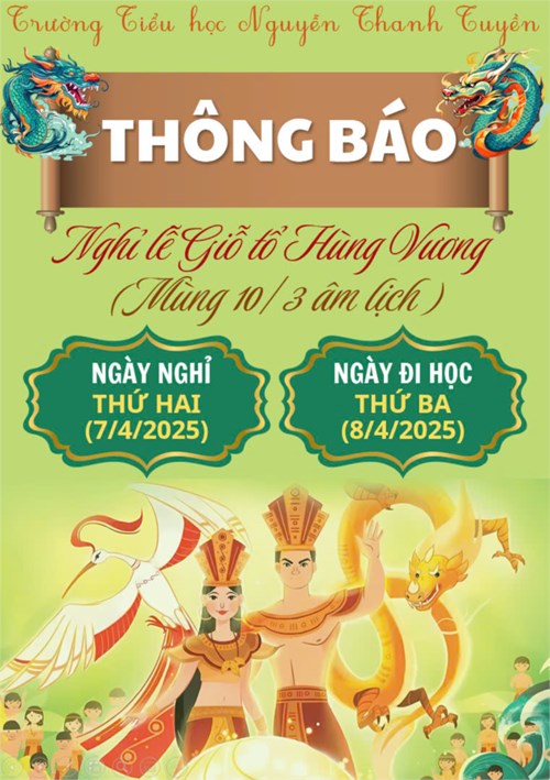 Thông báo cmhs - hs lịch nghỉ lễ giỗ tổ hùng vương