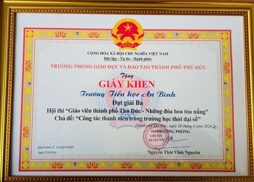 Chi đoàn Tiểu học An Bình đạt Giải ba Hội thi “Giáo viên thành phố Thủ Đức - Những đóa hoa tỏa nắng” năm học 2023-2024