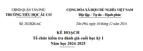 Kế hoạch tổ chức kiểm tra định kỳ Cuối HKI, năm học 2024-2025