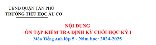 Nội dung ôn tập kiểm tra định kỳ Cuối HKI - Môn Tiếng Anh - Lớp 5