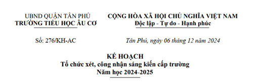 Kế hoạch tổ chức xét, công nhận sáng kiến cấp trường