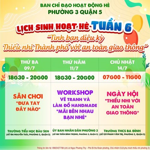 Lịch sinh hoạt hè tuần 6 năm 2024