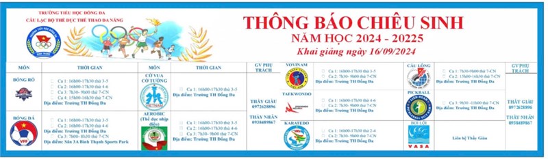 Thông báo chiêu sinh Câu lạc bộ thể dục thể thao đa năng