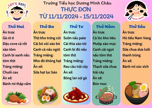 Thực đơn từ ngày 11/11/2024 - 15/11/2024