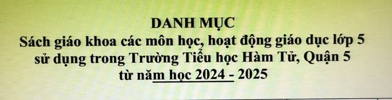 Danh mục SGK Lớp 5 trường Hàm Tử  được phê duyệt