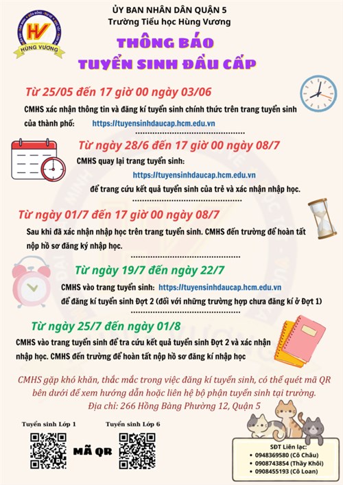 Thông báo tuyển sinh đầu cấp -- Năm học: 2024 - 2025