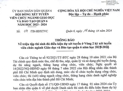 Thông báo về triệu tập thí sinh đủ điều kiện dự xét tuyển ở vòng 2 kỳ xét tuyển viên chức năm học 2023 -2024