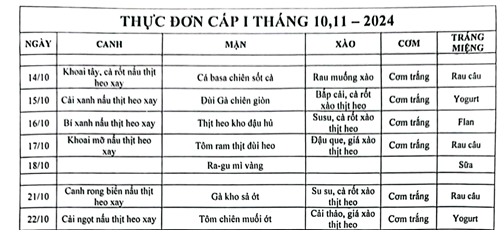 Thực đơn bán trú