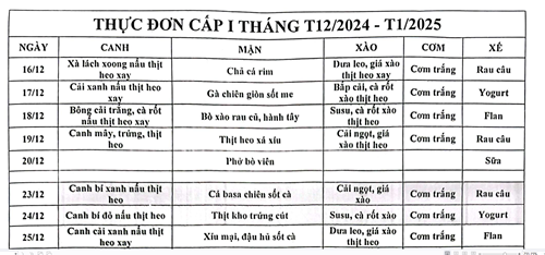 Thực đơn bán trú
