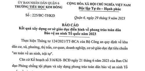 BÁO CÁO Kết quả xây dựng cơ sở giáo dục điển hình về phong trào toàn dân bảo vệ an ninh tổ quốc năm 2023