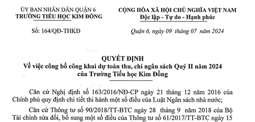 QUYẾT ĐỊNH 164/QĐ-THKĐ Ngày 09/07/2024
