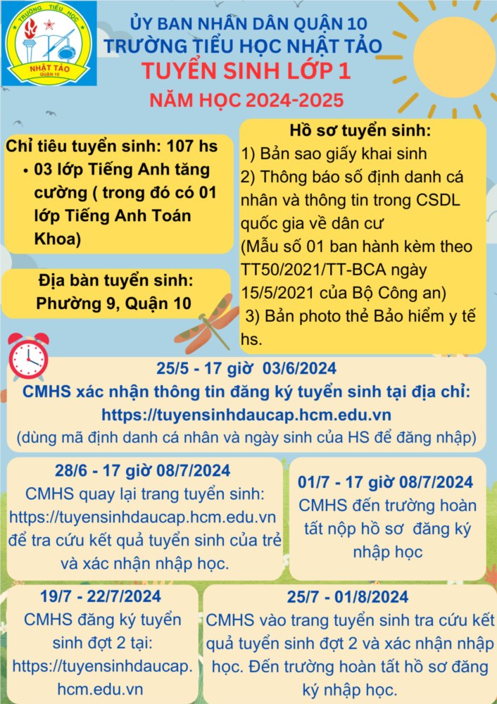 Thông báo Tuyển sinh lớp 1 năm học 2024-2025
