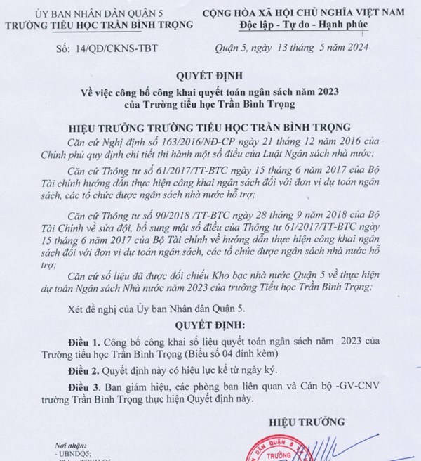 Công khai quyết toán nsnn năm 2023