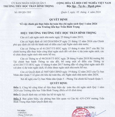 Công khai tình hình thực hiện dự toán ngân sách nhà nước quý 1 năm 2024