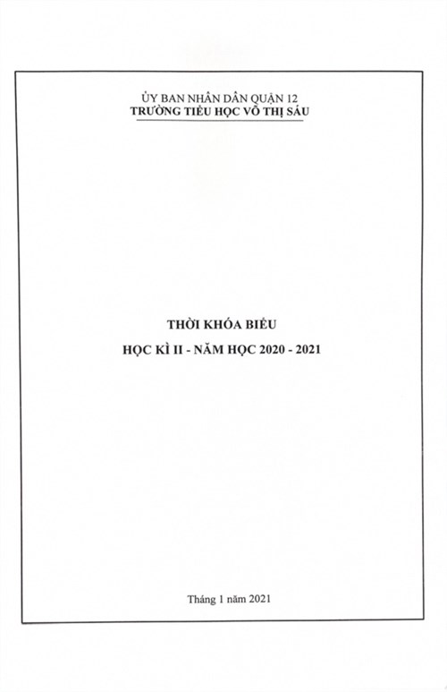 Thời Khóa Biểu HK II - Năm học 2020 - 2021