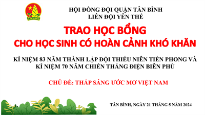 Sáng ngày 21/5/2024 Liên đội Yên Thế trao công trình măng non - Trao học bổng cho học sinh có hoàn cảnh khó khăn trong Liên đội chào mừng kỉ niệm 83 năm ngày thành Đội Thiếu niên Tiền phong Hồ Chí Minh và kỉ niệm 70 năm chiến thắng Điện Biên Phủ với chủ đề    Thắp sáng ước mơ Việt Nam 