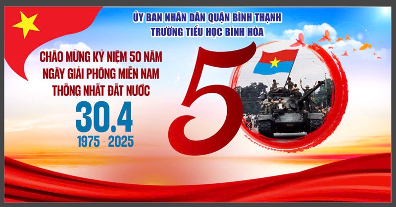 TƯNG BỪNG KỶ NIỆM 50 NĂM NGÀY GIẢI PHÓNG MIỀN NAM (30/4/1975 – 30/4/2025) 
Sáng ngày 29/4/2025, Trường Tiểu học Bình Hòa đã tổ chức chương trình sinh hoạt chủ điểm với chủ đề  Tự hào trang sử Việt – Tiếp bước cha anh  nhằm chào mừng kỷ niệm 50 năm ngày Giải phóng miền Nam, thống nhất đất nước.