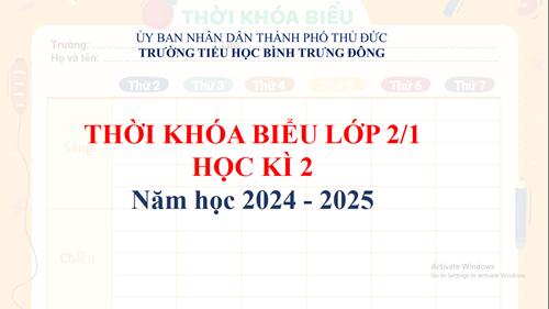 Thời khó biểu lớp 2/1