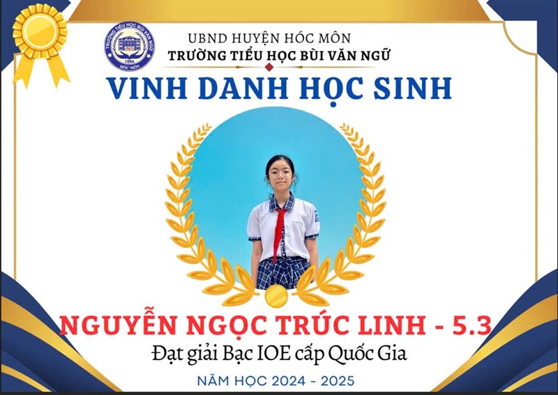 Em Nguyễn Ngọc Trúc Linh lớp 5.3 đạt giải Bạc Olympic (IOE) cấp Quốc gia năm học 2024-2025