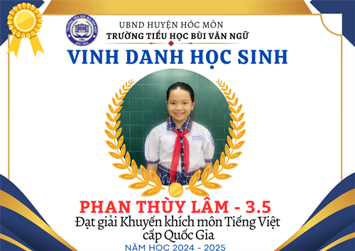 Em Phan Thùy Lâm lớp 3.5 đạt giải Khuyến khích Violympic Tiếng Việt cấp Quốc gia năm học 2024-2025