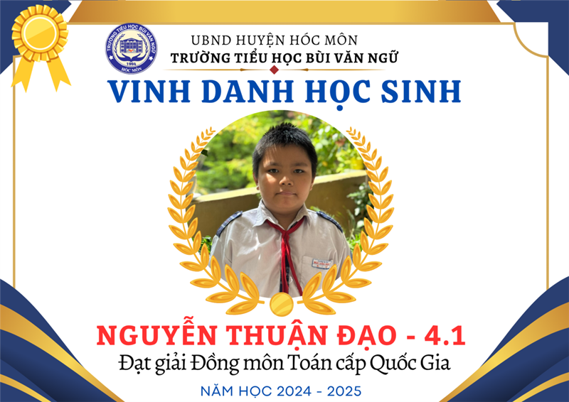 Em Nguyễn Thuận Đạo lớp 4.1 đạt giải Đồng Violympic Toán cấp Quốc gia năm học 2024-2025