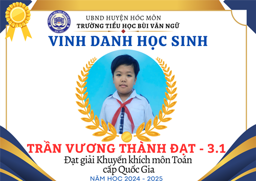 Em Trần Vương Thành Đạt lớp 3.1 đạt giải Khuyến khích Violympic Toán cấp Quốc gia năm học 2024-2025