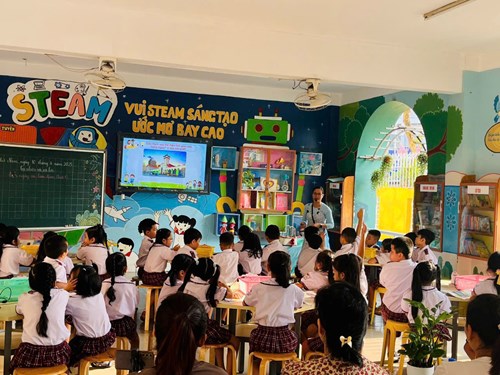 Lớp 1/4 tổ chức một tiết học mở - Môn Tự nhiên xã hội với bài “Ban ngày và ban đêm (tiết 1)”