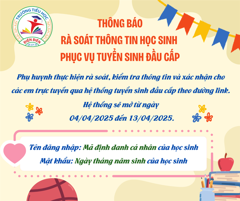 Thông báo về việc rà soát thông tin học sinh phục vụ tuyển sinh đầu cấp