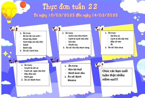 Thực đơn bán trú tuần 22