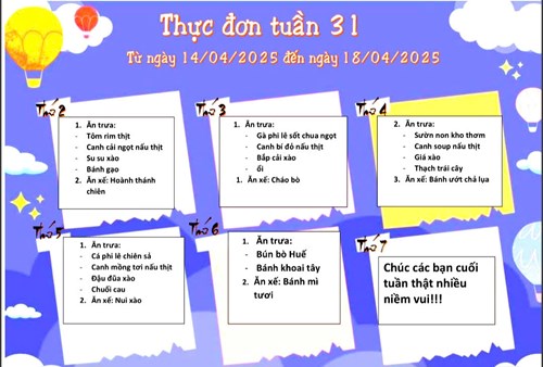 Thực đơn bán trú tuần 31