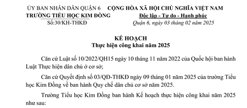 Công văn số 30/KH-THKĐ ngày 03/02/2025