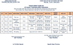 Trường tiểu học Lê Đức Thọ kính gửi quý phụ huynh và thầy cô giáo thực đơn tuần 35 năm học 2024 -2025