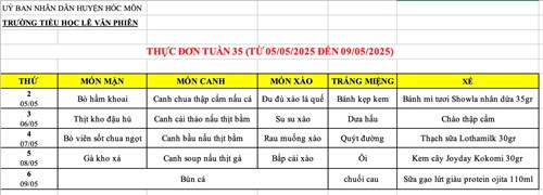 Thực đơn tuần 35 (từ 05.5 đến 09.5)