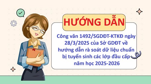 Công văn 1492/SGDĐT-KTKĐ ngày 28/3/2025 của Sở GDĐT về hướng dẫn rà soát dữ liệu chuẩn bị tuyển sinh các lớp đầu cấp năm học 2025-2026