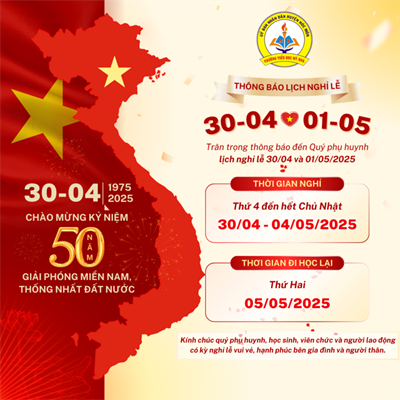 Thông báo lịch nghỉ lễ 30/04 - 01/05 năm 2024 - 2025