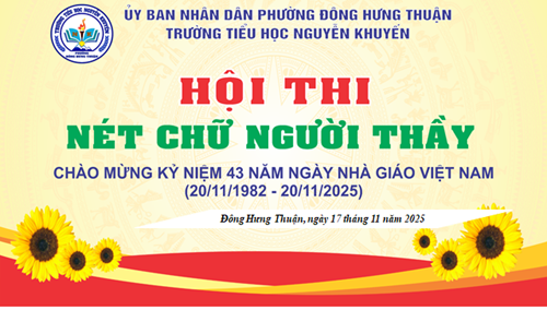🌻🌻 HỘI THI GIÁO VIÊN VIẾT CHỮ ĐẸP – TÔN VINH GIÁ TRỊ SƯ PHẠM QUA TỪNG NÉT BÚT NGƯỜI THẦY 🌻🌻🌻🌻 🌹Nhằm Chào mừng Kỉ niệm 43 năm Ngày Nhà giáo Việt Nam ( 20/11/1982 – 20/11/2025), ngày 17/11/2025, trường Tiểu học Nguyễn Khuyến đã tổ chức Ngày hội Giáo viên viết chữ đẹp năm học 2025 – 2026 với chủ đề: Nét chữ Người Thầy – một hoạt động chuyên môn có ý nghĩa sâu sắc, khẳng định vai trò của chữ viết trong giảng dạy và giáo dục học sinh, góp phần hình thành kỹ năng ngôn ngữ và phẩm chất học sinh tiểu học. Tôn vinh những giáo viên viết chữ đẹp, chuẩn hóa theo quy định, thể hiện sự mẫu mực và tâm huyết trong công tác giảng dạy; Khuyến khích giáo viên không ngừng rèn luyện chữ viết, qua đó nâng cao năng lực chuyên môn và chất lượng dạy học. Tạo sân chơi chuyên môn lành mạnh, giúp giáo viên giao lưu, trao đổi kinh nghiệm, lan tỏa phong trào “Rèn chữ - Giữ vở trong toàn trường.