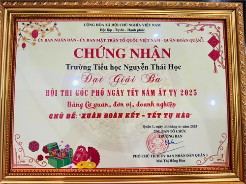Chúc mừng Trường Tiểu học Nguyễn Thái Học đạt giải III Hội thi GÓC PHỐ NGÀY TẾT NĂM ẤT TỴ 2025