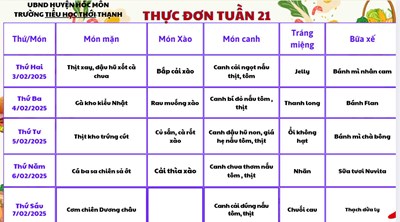 THỰC ĐƠN BÁN TRÚ TUẦN 21 (Từ ngày 3/2/2025 đến ngày 7/2/2025)