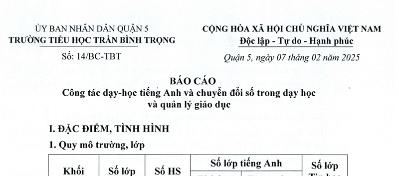 Báo cáo Công tác dạy - học tiếng Anh và chuyển đổi số trong dạy học và quản lý giáo dục