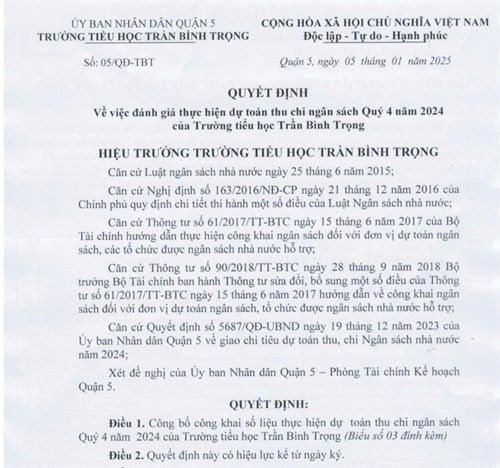 Công khai tình hình thực hiện dự toán ngân sách nhà nước quý 4 năm 2024