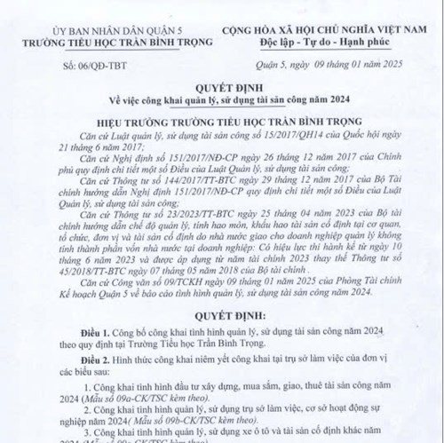 Công khai việc quản sử, sử dụng tài sản công năm 2024