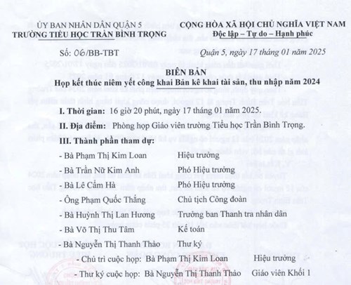 Công khai kết thúc niêm yết bản kê khai tài sản, thu nhập năm 2024