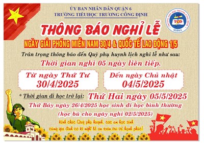 Thông báo nghỉ lễ ngày giải phóng miền Nam 30/4 và quốc tế Lao động 1/5